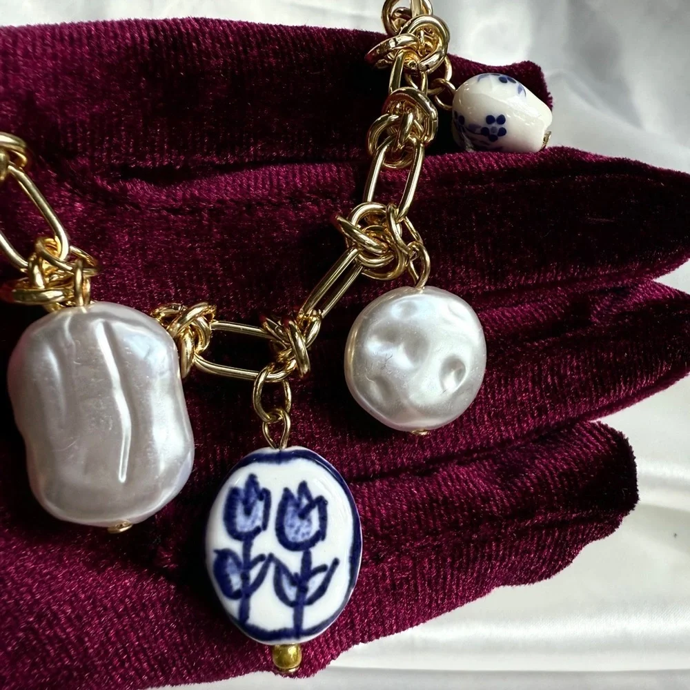 Summertime Gold and Blue Charm Necklace - Picture 5 of 16